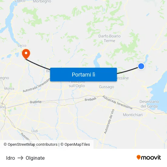 Idro to Olginate map