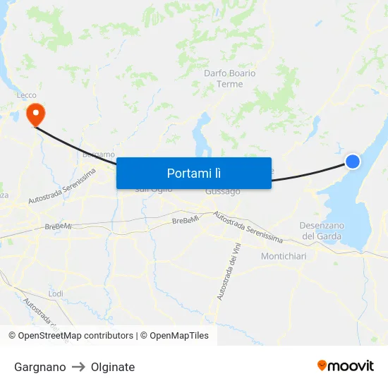 Gargnano to Olginate map