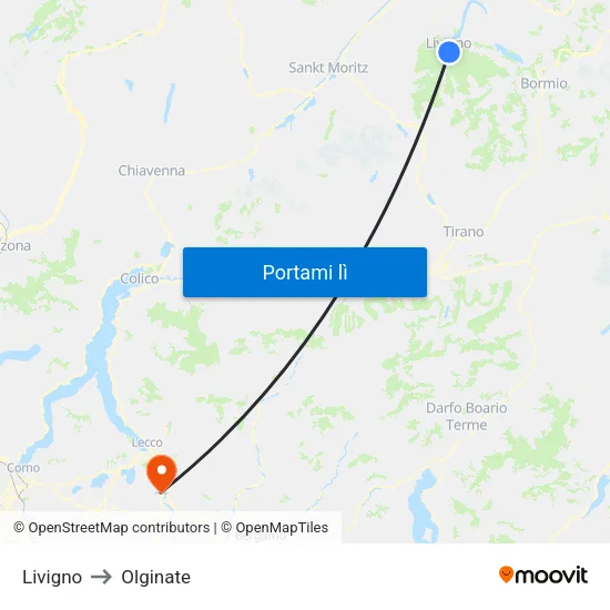 Livigno to Olginate map
