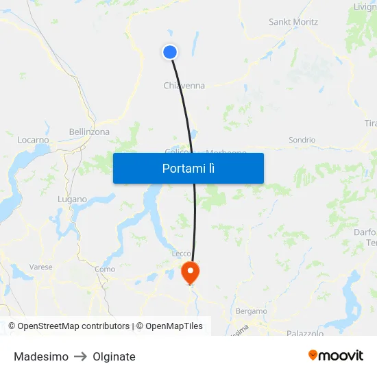 Madesimo to Olginate map