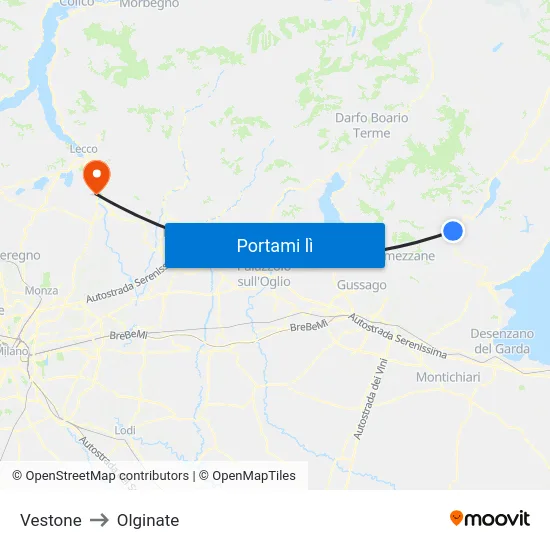 Vestone to Olginate map