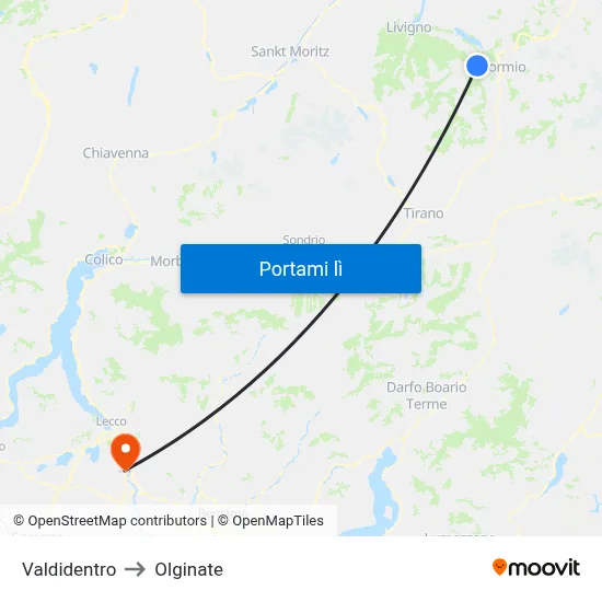 Valdidentro to Olginate map