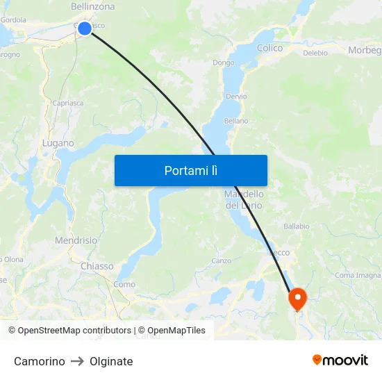 Camorino to Olginate map