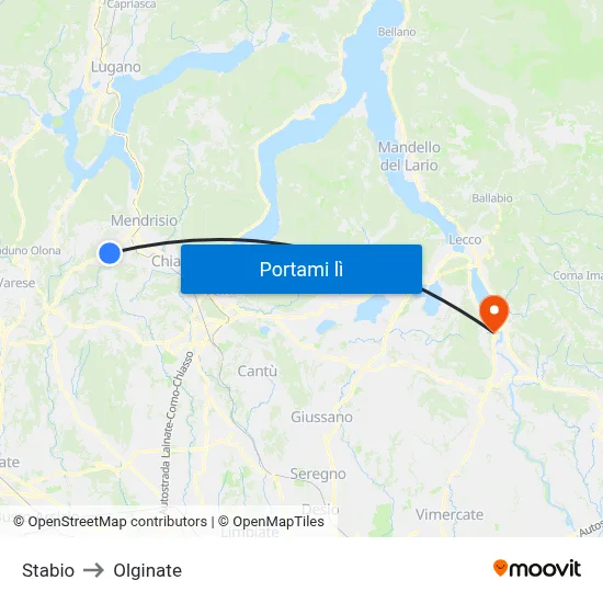 Stabio to Olginate map