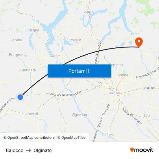 Balocco to Olginate map