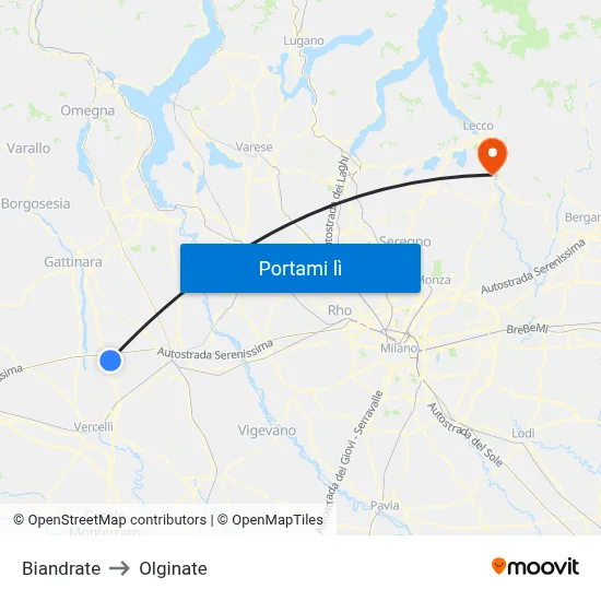 Biandrate to Olginate map