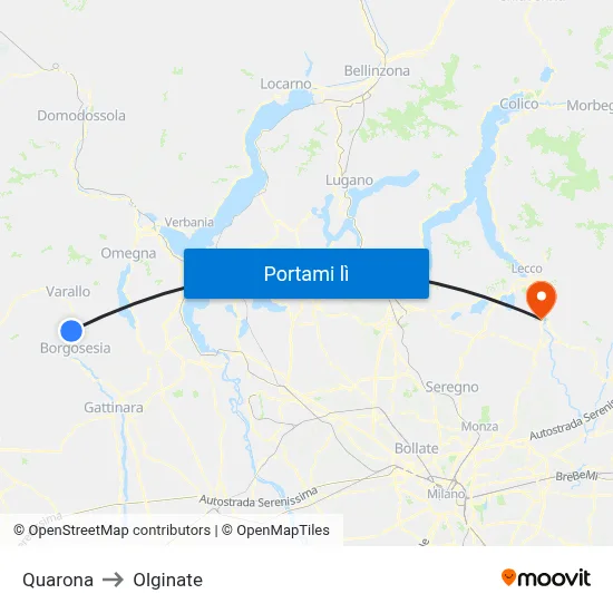 Quarona to Olginate map
