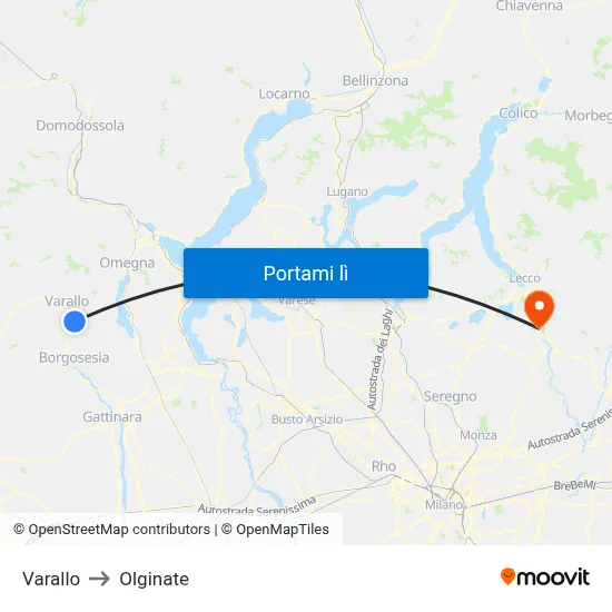 Varallo to Olginate map
