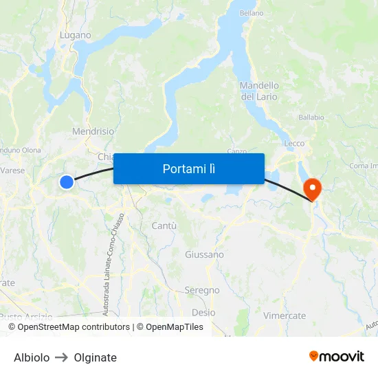 Albiolo to Olginate map