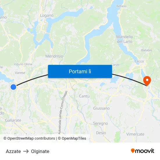Azzate to Olginate map