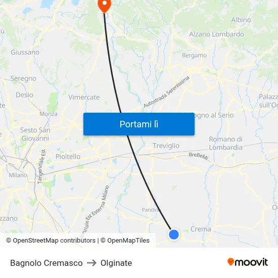 Bagnolo Cremasco to Olginate map
