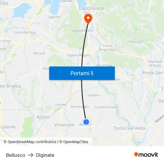Bellusco to Olginate map
