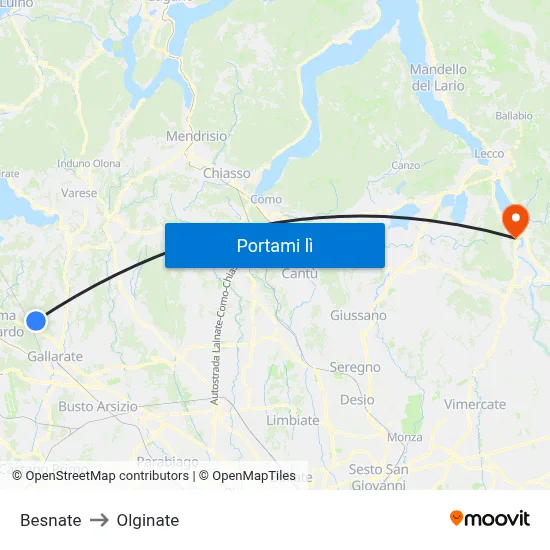 Besnate to Olginate map