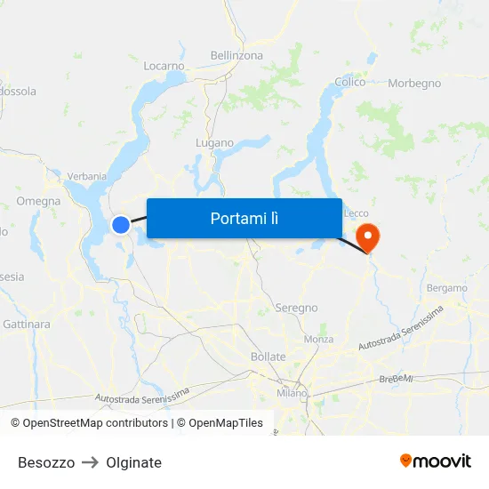 Besozzo to Olginate map