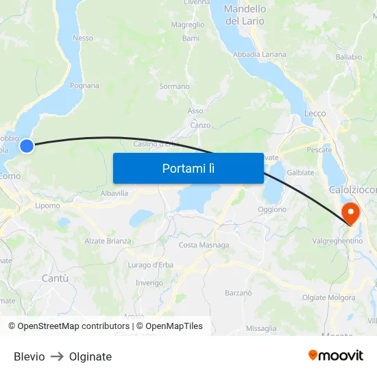 Blevio to Olginate map