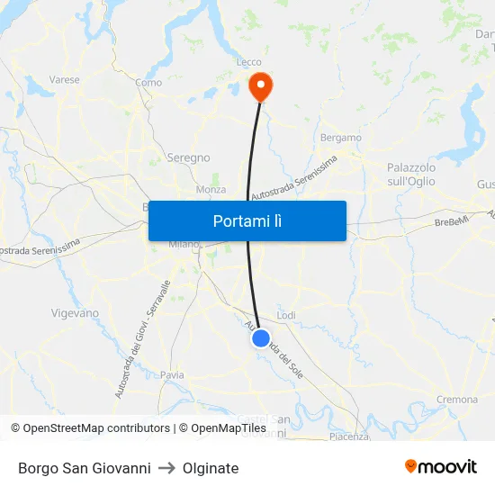 Borgo San Giovanni to Olginate map