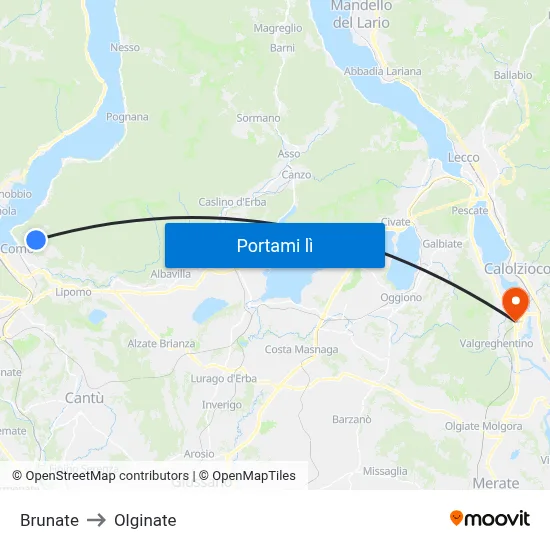 Brunate to Olginate map
