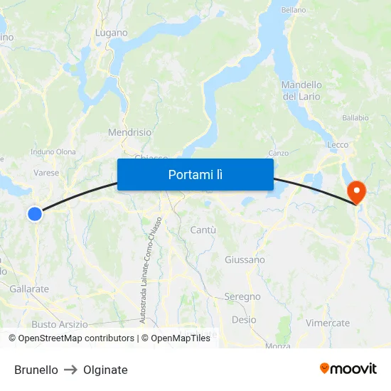 Brunello to Olginate map