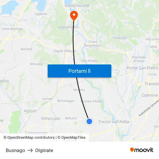 Busnago to Olginate map