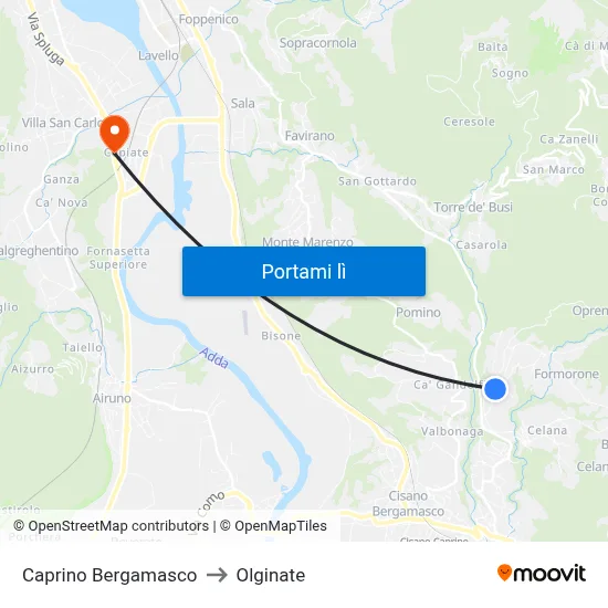 Caprino Bergamasco to Olginate map