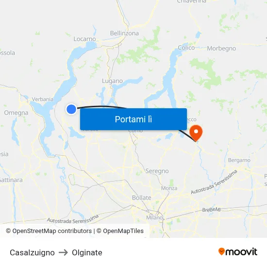 Casalzuigno to Olginate map
