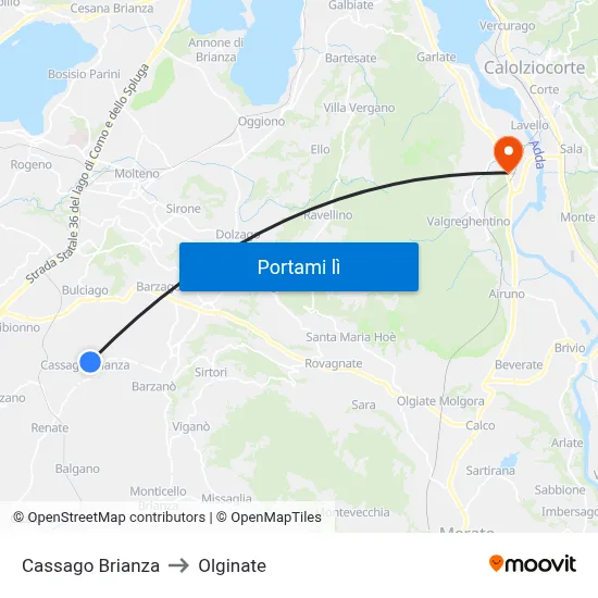 Cassago Brianza to Olginate map