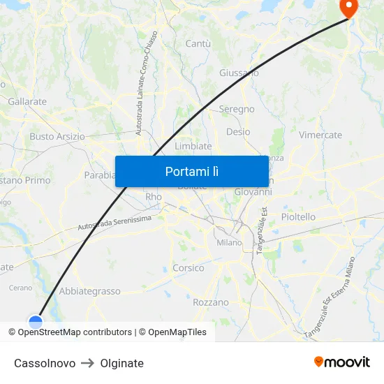 Cassolnovo to Olginate map