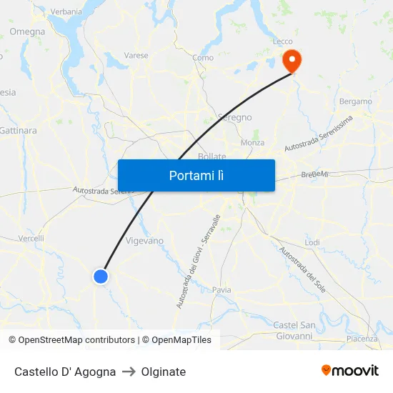 Castello D' Agogna to Olginate map