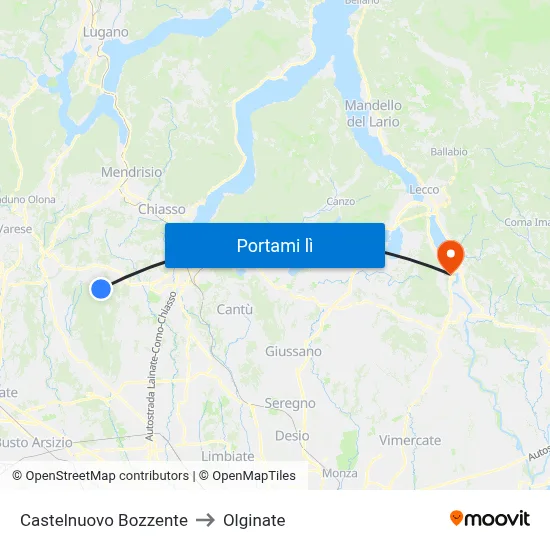 Castelnuovo Bozzente to Olginate map