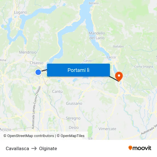 Cavallasca to Olginate map