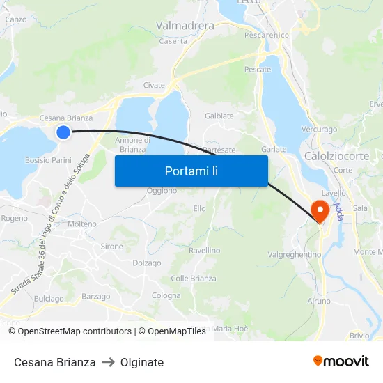 Cesana Brianza to Olginate map