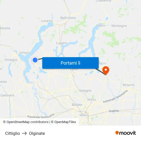 Cittiglio to Olginate map