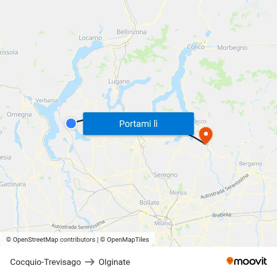 Cocquio-Trevisago to Olginate map