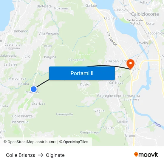 Colle Brianza to Olginate map