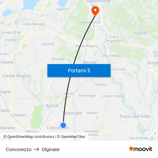 Concorezzo to Olginate map