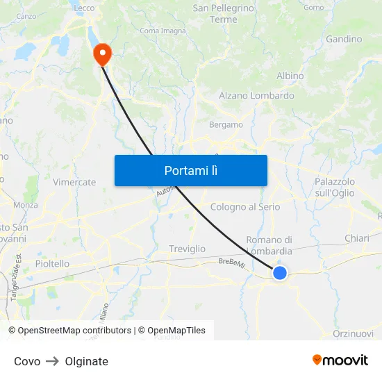 Covo to Olginate map