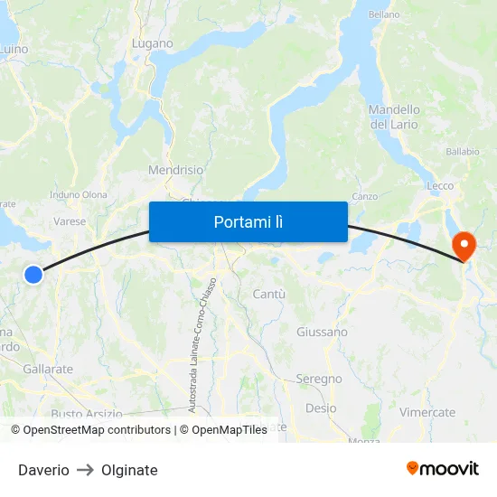 Daverio to Olginate map