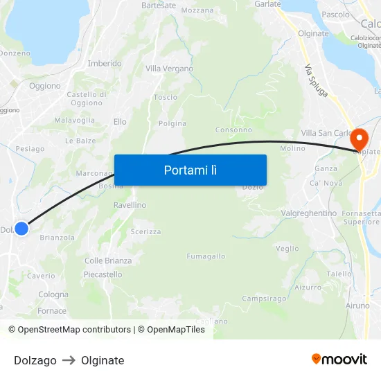 Dolzago to Olginate map