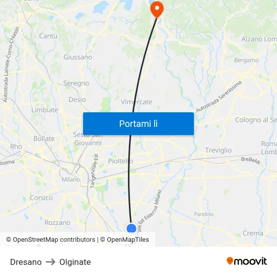 Dresano to Olginate map