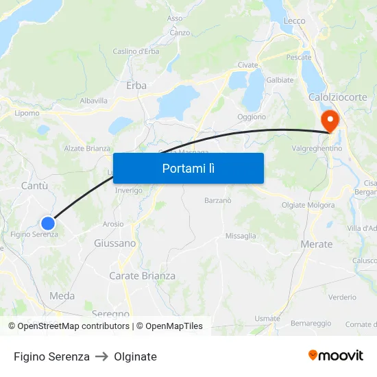 Figino Serenza to Olginate map