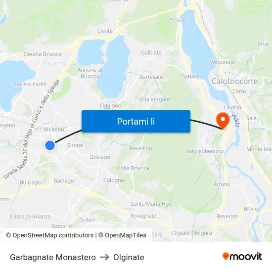 Garbagnate Monastero to Olginate map