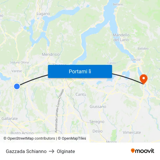 Gazzada Schianno to Olginate map