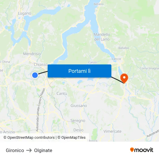 Gironico to Olginate map