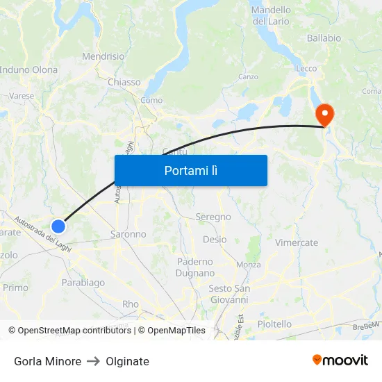 Gorla Minore to Olginate map