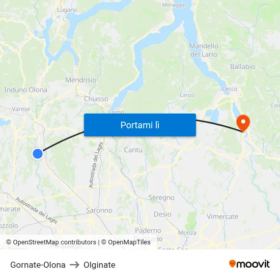 Gornate-Olona to Olginate map