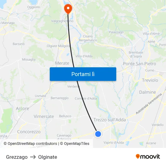 Grezzago to Olginate map