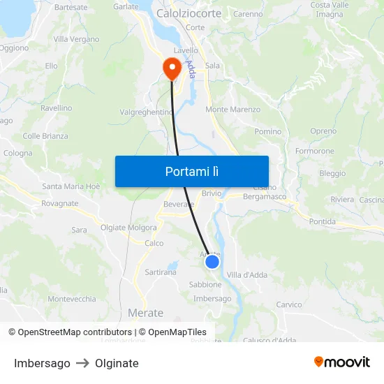 Imbersago to Olginate map