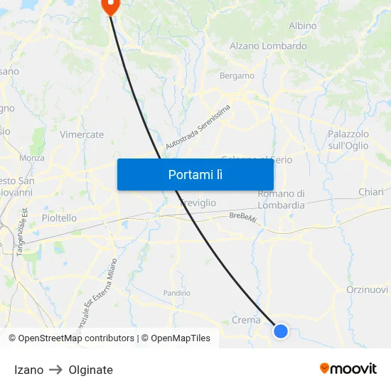 Izano to Olginate map