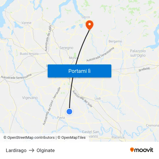 Lardirago to Olginate map