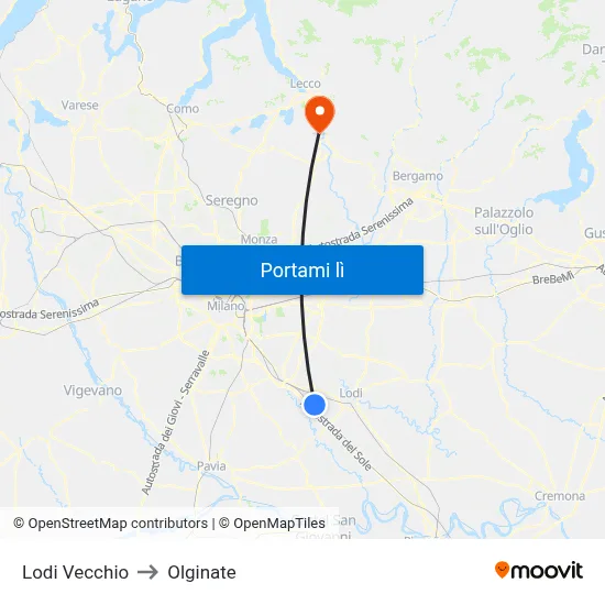 Lodi Vecchio to Olginate map